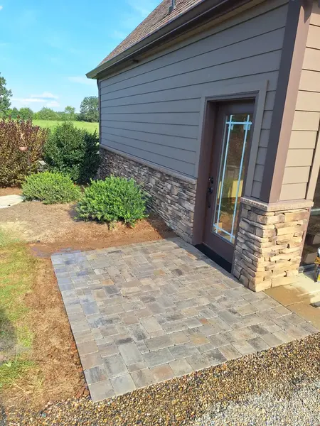 Stone pathway construction in progress - professional paver installation Mocksville NC